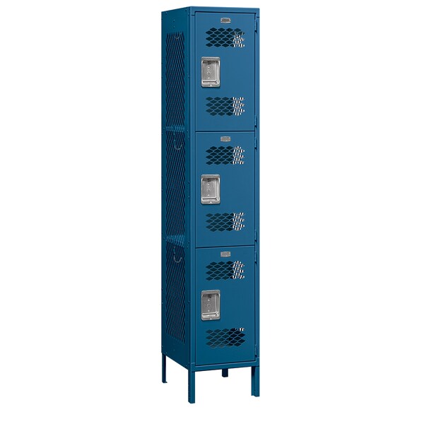 Salsbury Industries Wardrobe Locker, 15" W, 18" D, 78" H, (1) Wide, (3) Openings, Blue 83168BL-A